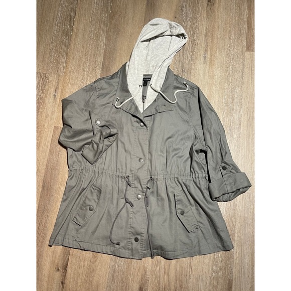 Torrid Gray Cotton‎ Blend Anorak Jacket Plus Size 2X Hooded Drawstring Utility - Picture 1 of 7